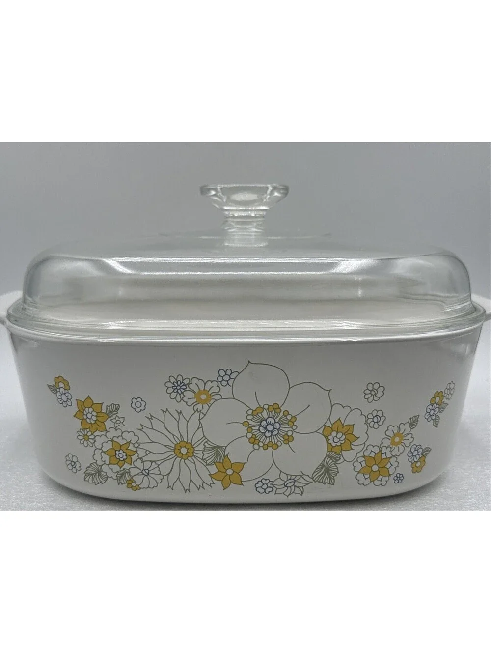 Vintage Corningware 4 qt Floral Bouquet A-84-B Casserole Dish With Clear Lid